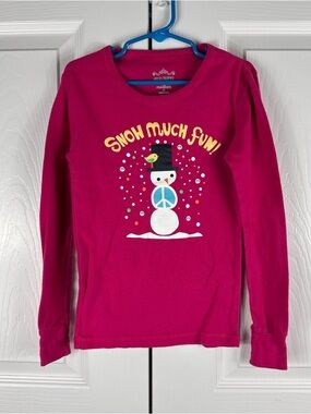 Old Navy Girl's Snow Much Fun Snowman Long Sleeve Top Pink Medium 8